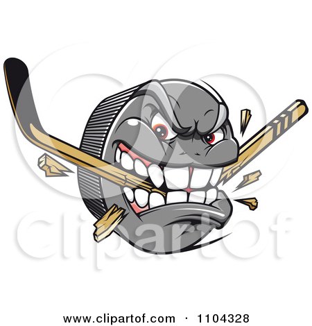 Clipart Aggressive Hockey Puck Biting And Snapping A Stick - Royalty Free Vector Illustration by Vector Tradition SM