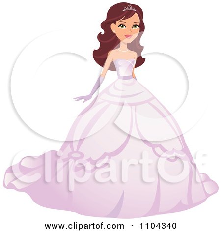 Clipart Beautiful Brunette Beauty Queen Woman Posing In A Pink Ball Gown - Royalty Free Vector Illustration by Monica