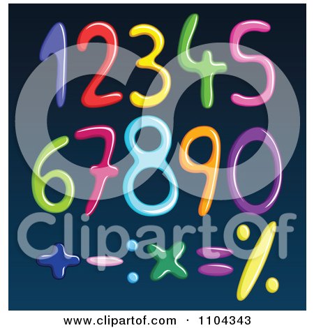 Clipart Colorful Spaghetti Numbers And Math Symbols On Blue - Royalty Free Vector Illustration by yayayoyo