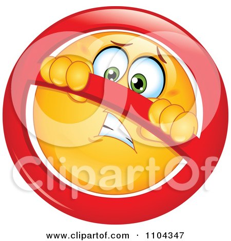 Clipart Yellow Emoticon Smiley Face In A Restricted Symbol - Royalty Free Vector Illustration by yayayoyo