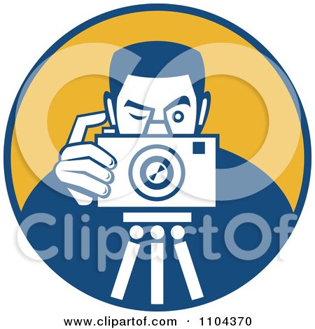 Clipart Retro Photographer Taking A Picture Over An Orange Circle - Royalty Free Vector Illustration by patrimonio