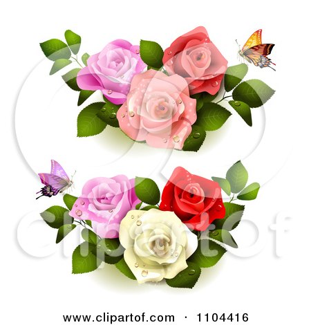 Clipart Butterflies With Pink Red And White Roses - Royalty Free Vector Illustration by merlinul