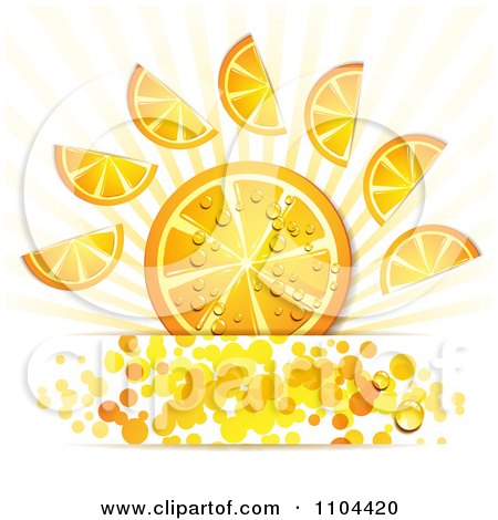 Clipart Orange Slices With Droplets Rays And Circles 2 - Royalty Free Vector Illustration by merlinul