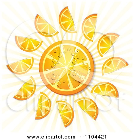 Clipart Orange Slices With Droplets Rays And Circles 3 - Royalty Free Vector Illustration by merlinul