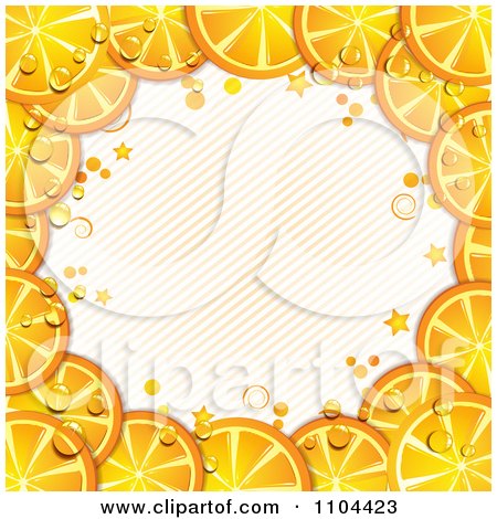 Clipart Frame Of Orange Slices With Droplets Diagonal Lines And Stars - Royalty Free Vector Illustration by merlinul