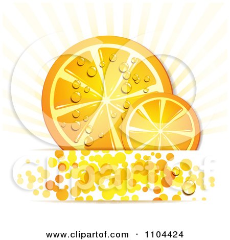 Clipart Orange Slices With Droplets Rays And Circles 1 - Royalty Free Vector Illustration by merlinul