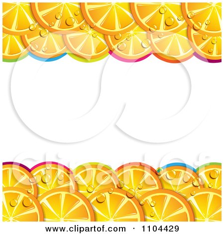 Clipart Frame Of Orange Slices With Droplets And Colorful Arches On White - Royalty Free Vector Illustration by merlinul
