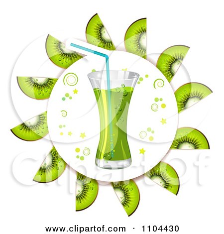 Clipart Kiwi Slices In A Circle Around Juice - Royalty Free Vector Illustration by merlinul