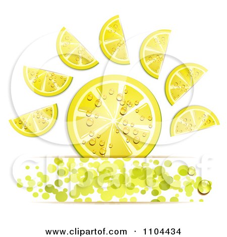 Clipart Juicy Lemon Slices And Green Dots Over Copyspace - Royalty Free Vector Illustration by merlinul