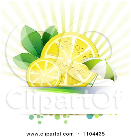 Clipart Juicy Lemon Slices And Leaves With An Umbrella Over Copyspace - Royalty Free Vector Illustration by merlinul