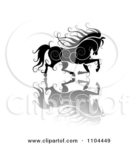 Clipart Black Ornate Swirl Horse Running With A Shadow 1 - Royalty Free Vector Illustration by merlinul