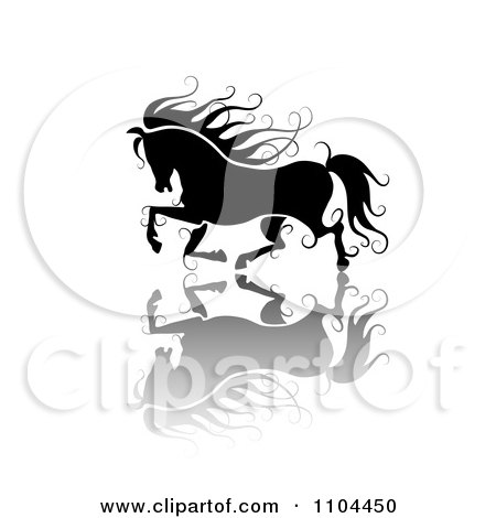 Clipart Black Ornate Swirl Horse Running With A Shadow 2 - Royalty Free Vector Illustration by merlinul