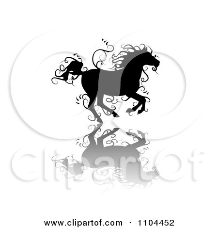 Clipart Black Ornate Swirl Horse Running With A Shadow 4 - Royalty Free Vector Illustration by merlinul