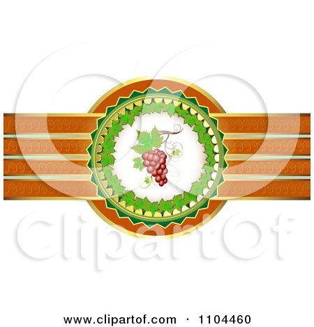 Clipart Leaf Circle With Red Grapes And A Ribbon Of Gold And Orange - Royalty Free Vector Illustration by merlinul