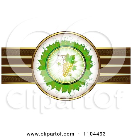 Clipart Leaf Circle With White Grapes And A Ribbon Of Gold And Brown - Royalty Free Vector Illustration by merlinul