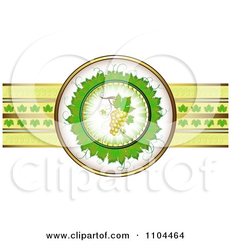 Clipart Leaf Circle With White Grapes And A Ribbon Of Gold And Leaves - Royalty Free Vector Illustration by merlinul