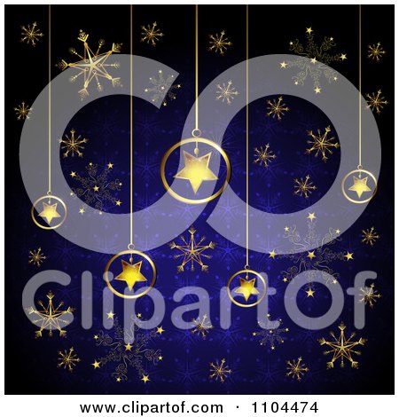 Clipart Christmas Background Of Gold Star Ornaments And Snowflakes On Blue 1 - Royalty Free Vector Illustration by merlinul