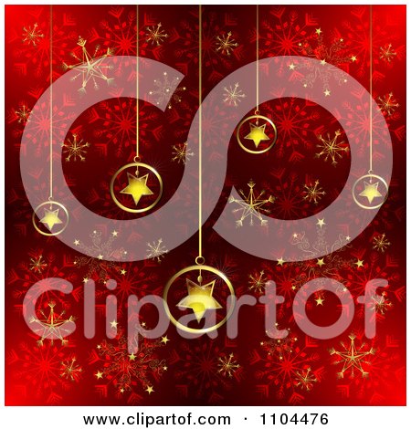 Clipart Christmas Background Of Gold Star Ornaments And Snowflakes On Red 2 - Royalty Free Vector Illustration by merlinul