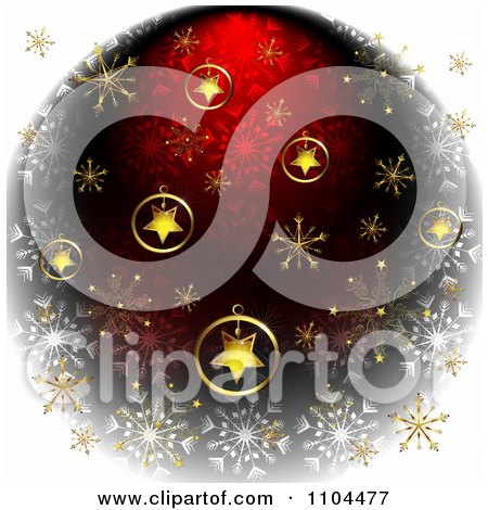 Clipart Christmas Background Of Gold Star Ornaments And Snowflakes On Red And White - Royalty Free Vector Illustration by merlinul