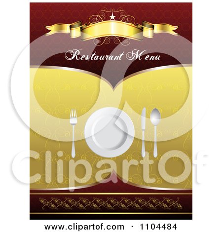 Clipart Restaurant Dining Menu Template With Silverware And A Plate 4 - Royalty Free Vector Illustration by merlinul
