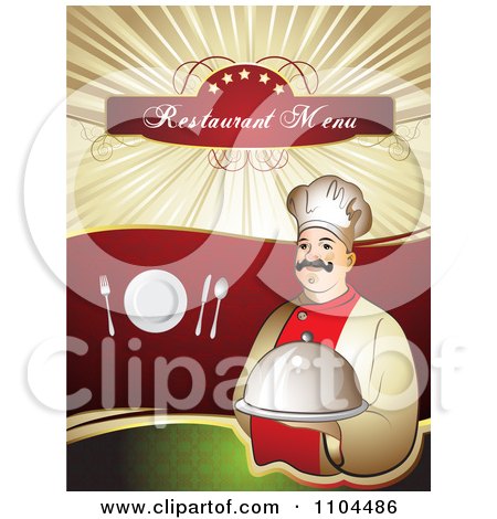 Clipart Restaurant Dining Menu Template With A Chef Silverware And A Plate 1 - Royalty Free Vector Illustration by merlinul