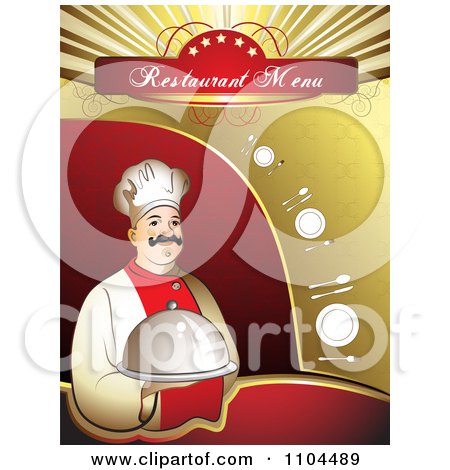 Clipart Restaurant Dining Menu Template With A Chef Silverware And Plates - Royalty Free Vector Illustration by merlinul