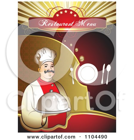 Clipart Restaurant Dining Menu Template With A Chef Silverware And A Plate 2 - Royalty Free Vector Illustration by merlinul