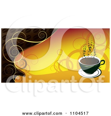 Clipart Hot Coffee Cup Banner With Steam And Swirls 2 - Royalty Free Vector Illustration by merlinul