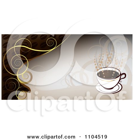 Clipart Hot Coffee Cup Banner With Steam And Swirls 1 - Royalty Free Vector Illustration by merlinul
