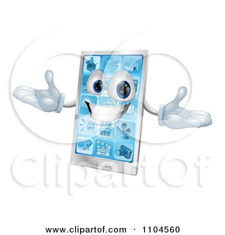 Clipart 3d Happy Silver Touch Screen Smart Cell Phone - Royalty Free Vector Illustration by AtStockIllustration