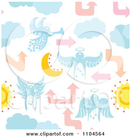 Clipart Seamless Angel Moon Cloud And Arrow Background Pattern - Royalty Free Vector Illustration by Cherie Reve