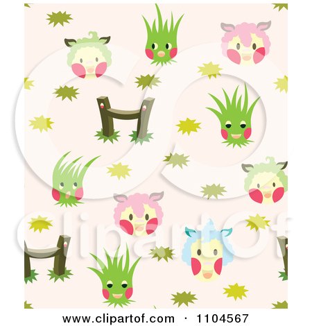Clipart Seamless Lamb Fence And Grass Background Pattern - Royalty Free Vector Illustration by Cherie Reve
