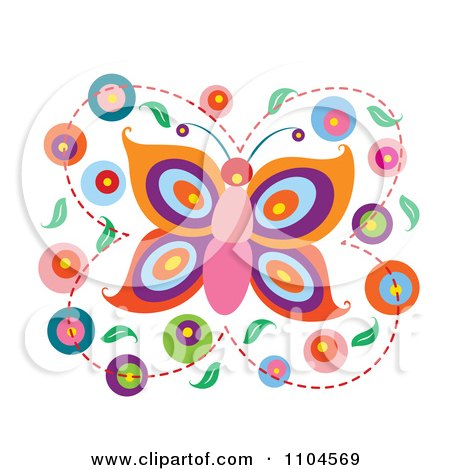 Clipart Butterfly With Circles And Leaves - Royalty Free Vector Illustration by Cherie Reve