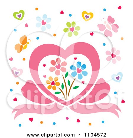 Clipart Heart Bow With Flowers Hearts And Butterflies - Royalty Free Vector Illustration by Cherie Reve