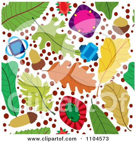 Clipart Seamless Acorn Gems And Leaf Background Pattern - Royalty Free Vector Illustration by Cherie Reve