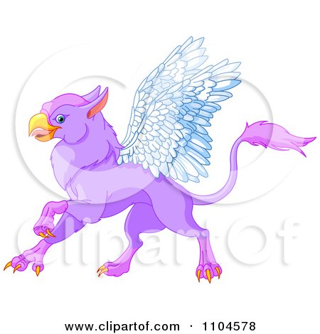 Clipart Cute Purple Griffin Fantasy Creature - Royalty Free Vector Illustration by Pushkin