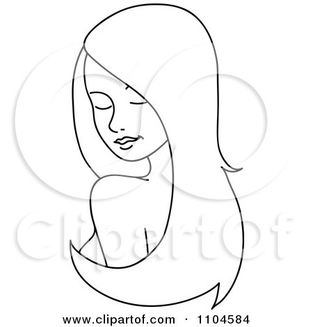 Clipart Outlined Woman Looking Over Her Shoulder With Long Hair Extensions Or A Wig - Royalty Free Vector Illustration by Rosie Piter