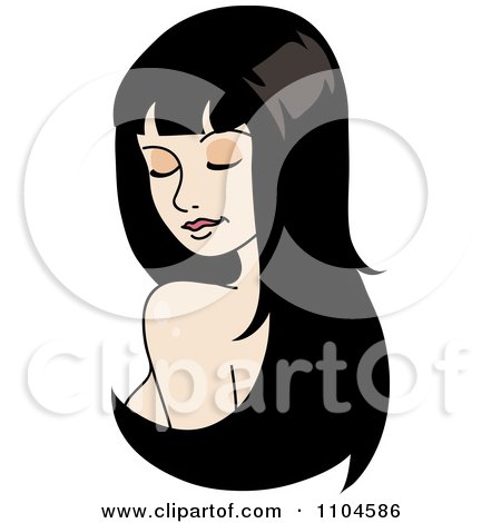 Clipart Woman Looking Over Her Shoulder With Long Black Hair Extensions Or A Wig - Royalty Free Vector Illustration by Rosie Piter