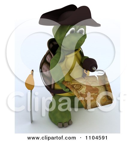 Clipart 3d Hook Hand Tortoise Pirate Reading A Treasure Map - Royalty Free CGI Illustration by KJ Pargeter