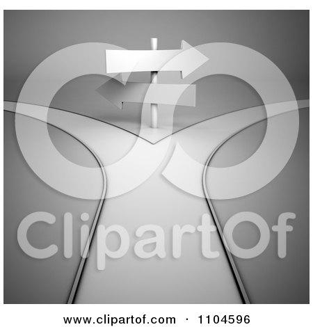 Clipart 3d Arrow Signs At A Fork In The Road - Royalty Free CGI Illustration by Mopic