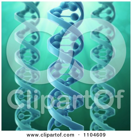Clipart 3d Blue Dna Strands On Green With Rays - Royalty Free CGI Illustration by Mopic