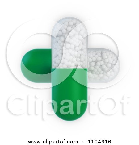 Clipart 3d Green And White Pill Capsules Forming A Cross - Royalty Free CGI Illustration by Mopic