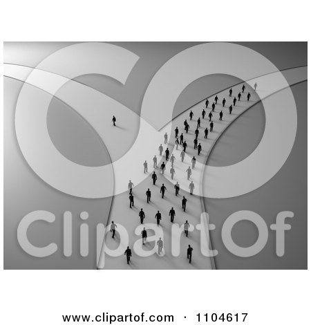 Clipart 3d Tiny People Approaching A Fork In The Road With All But One Person Going In One Direction 1 - Royalty Free CGI Illustration by Mopic