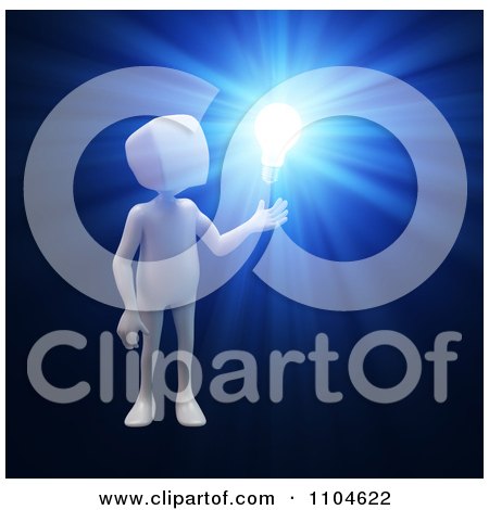 Clipart 3d Person With A Floating Bright Light Bulb On Black - Royalty Free CGI Illustration by Mopic