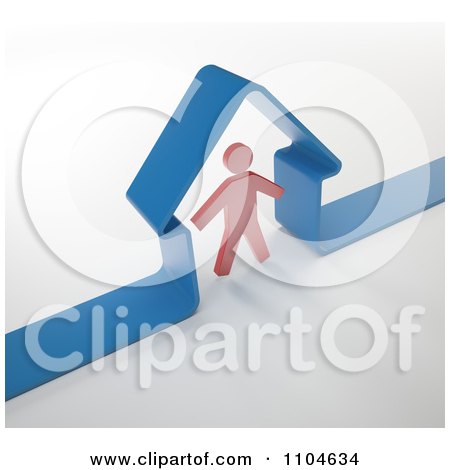 Clipart 3d Red Person Standing Under A Blue Home Frame - Royalty Free CGI Illustration by Mopic