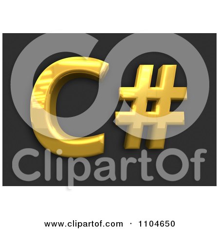 Clipart 3d Gold C-Sharp Programming Language Symbol On Black - Royalty Free CGI Illustration by Leo Blanchette