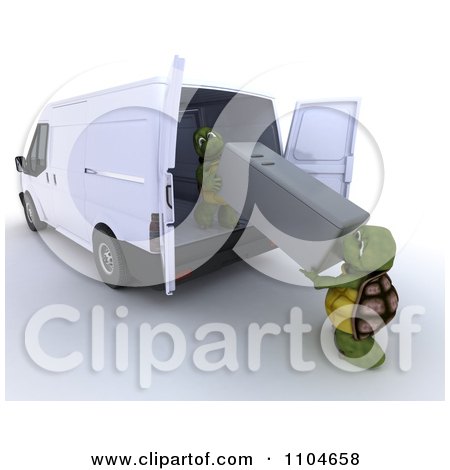 Clipart 3d Tortoises Loading Or Unloading A Refridgerator In A Van - Royalty Free CGI Illustration by KJ Pargeter