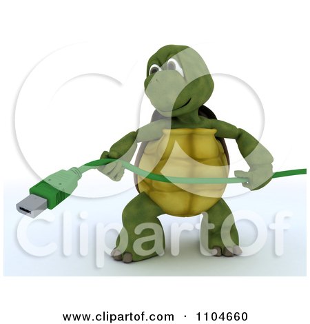 Clipart 3d Tortoise Holding A Green Usb Cable - Royalty Free CGI Illustration by KJ Pargeter