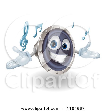 Clipart 3d Happy Speaker Mascot Playing Music - Royalty Free Vector Illustration by AtStockIllustration