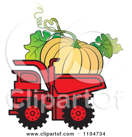 Clipart Red Dump Truck Hauling A Giant Pumpkin - Royalty Free Vector Illustration by Lal Perera